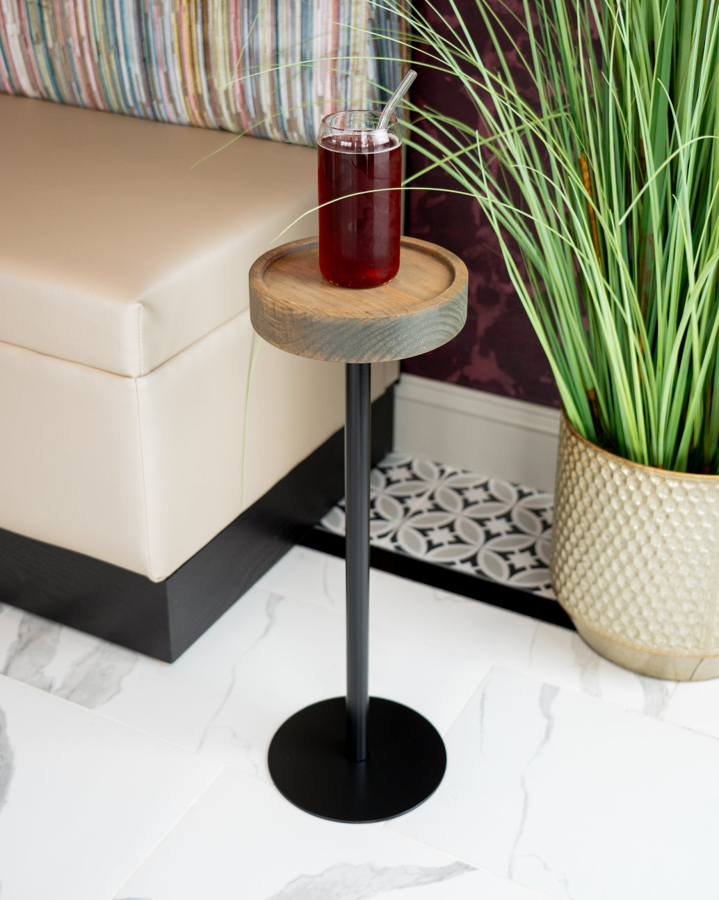 Modern Side Table – Solid Wood Top + Steel Base