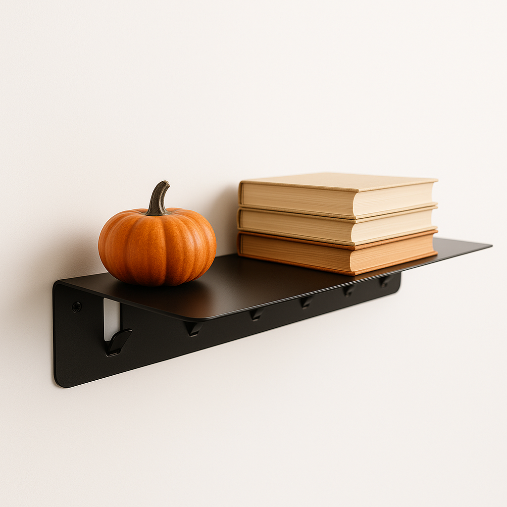 Steel Floating Shelf with Stick Out Hooks