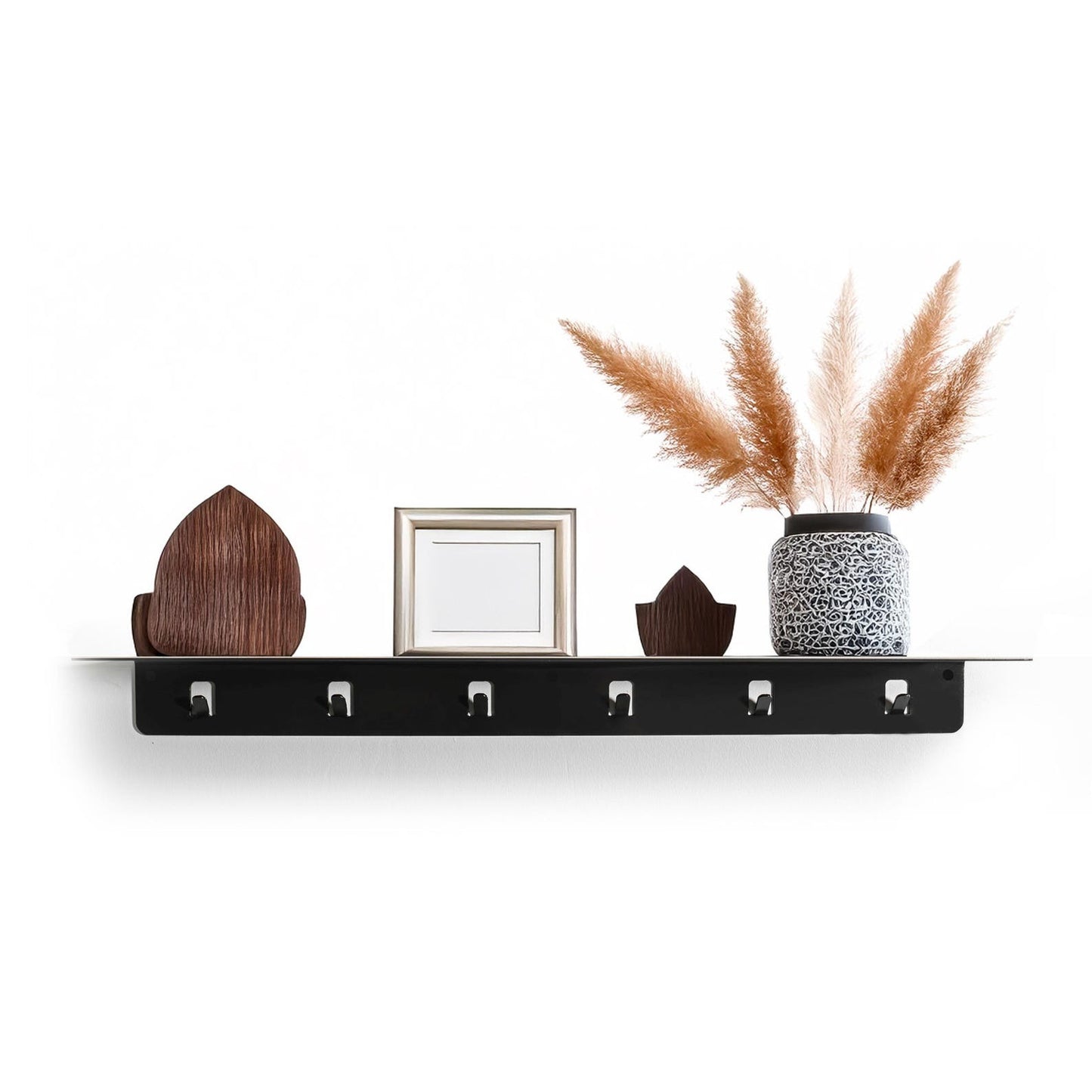 Steel Floating Shelf with Hooks