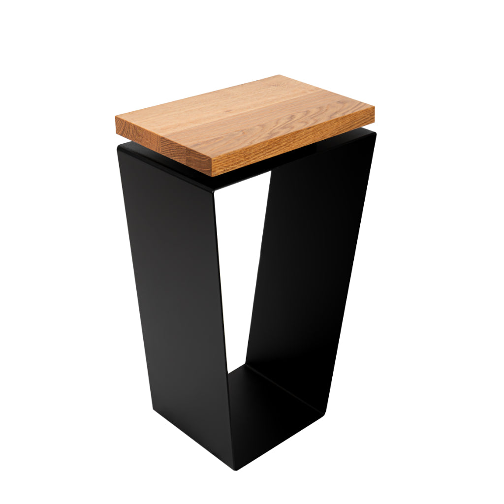 Side Table / Natural Hardwood Top / Solid Metal / V-Shape