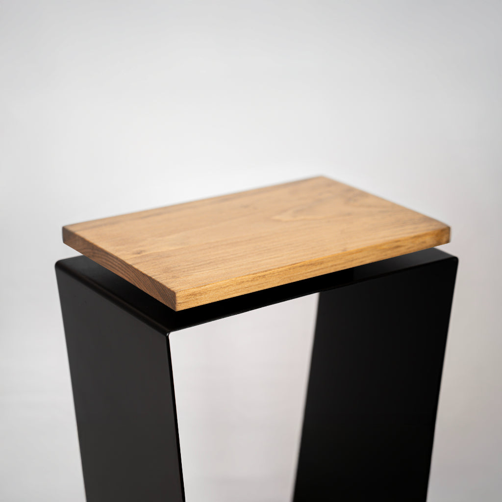 Side Table / Natural Pine Top / Solid Metal / V-Shape