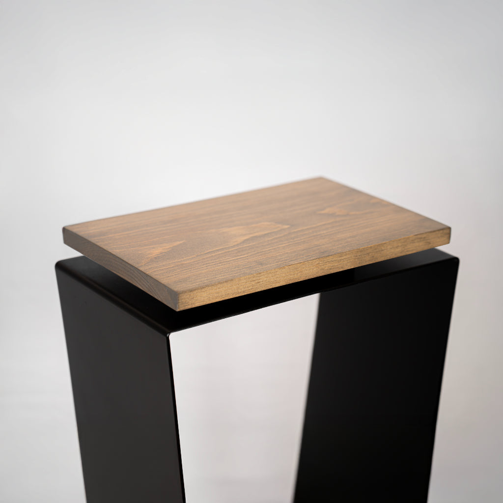 Side Table / Natural Pine Top / Solid Metal / V-Shape