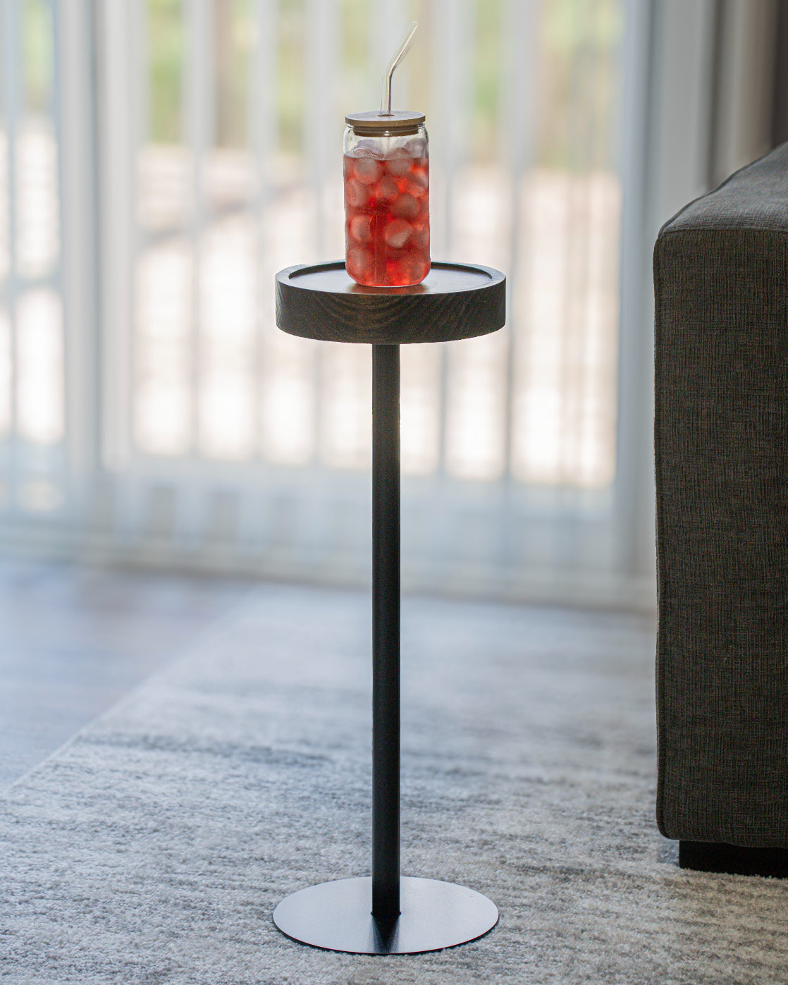 Modern Side Table – Solid Wood Top + Steel Base