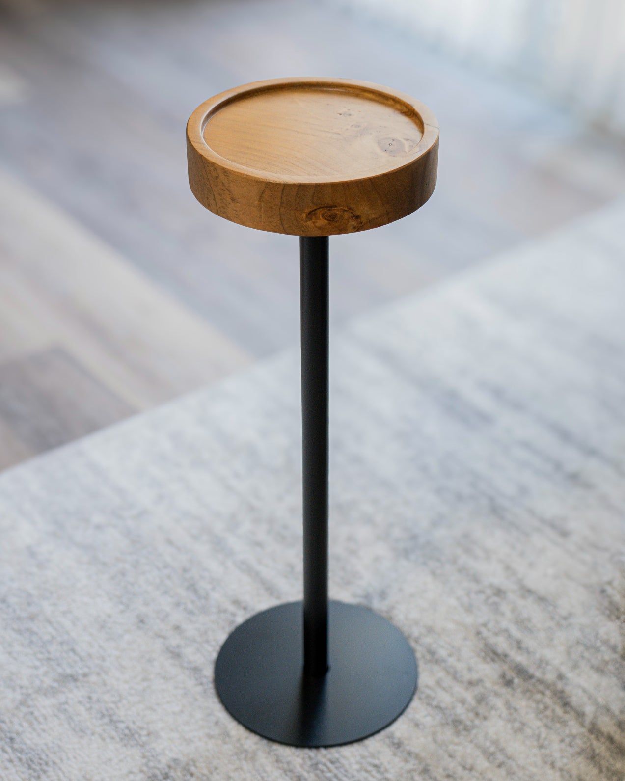 Modern Side Table – Solid Wood Top + Steel Base