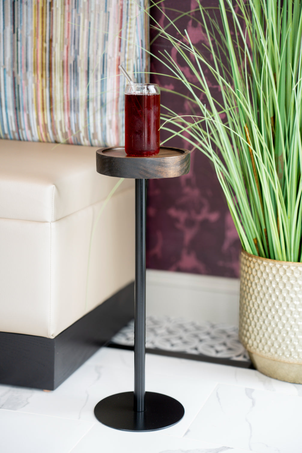 Modern Side Table – Solid Wood Top + Steel Base