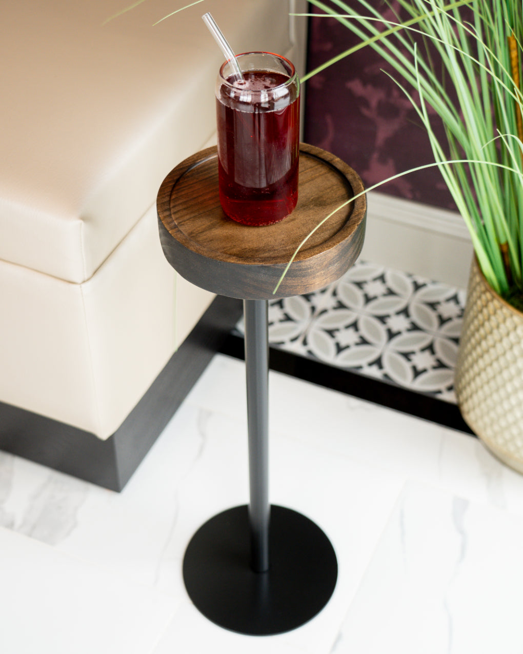Modern Side Table – Solid Wood Top + Steel Base