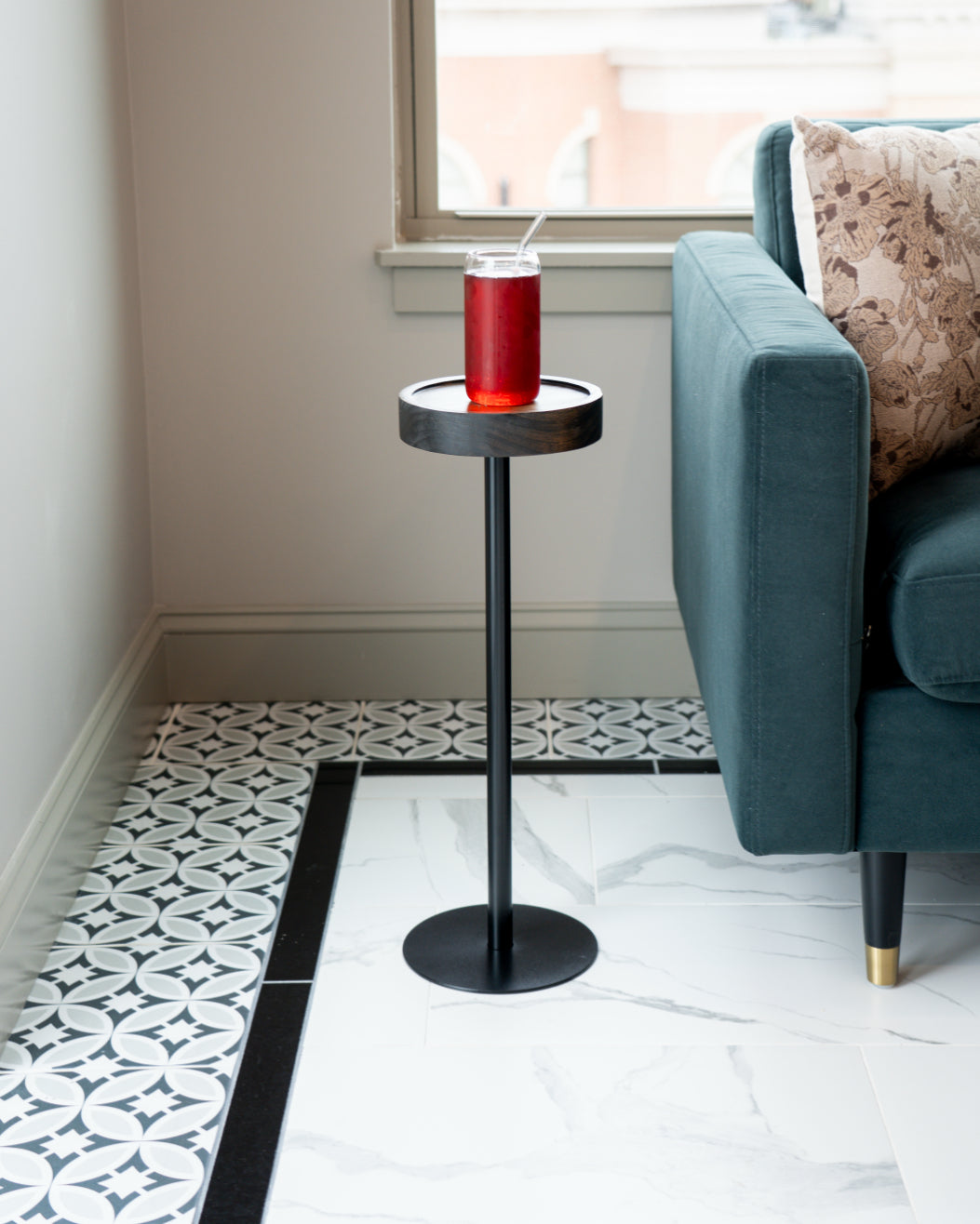 Modern Side Table – Solid Wood Top + Steel Base
