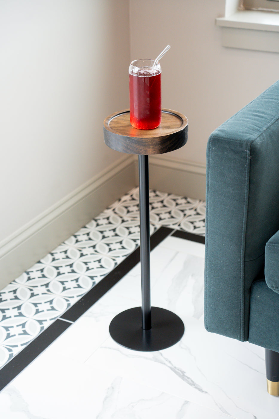 Modern Side Table – Solid Wood Top + Steel Base