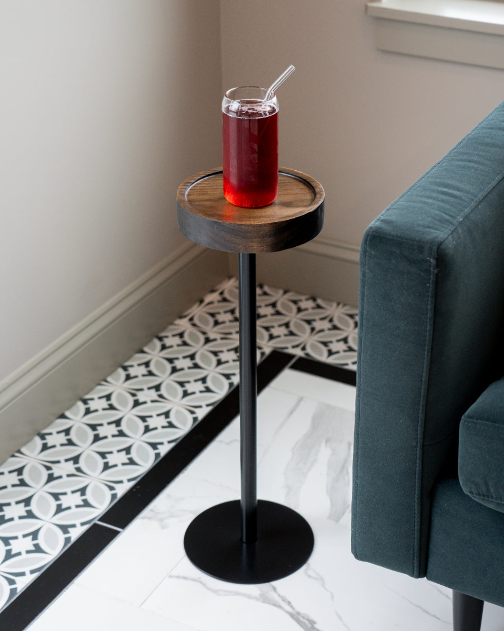 Modern Side Table – Solid Wood Top + Steel Base