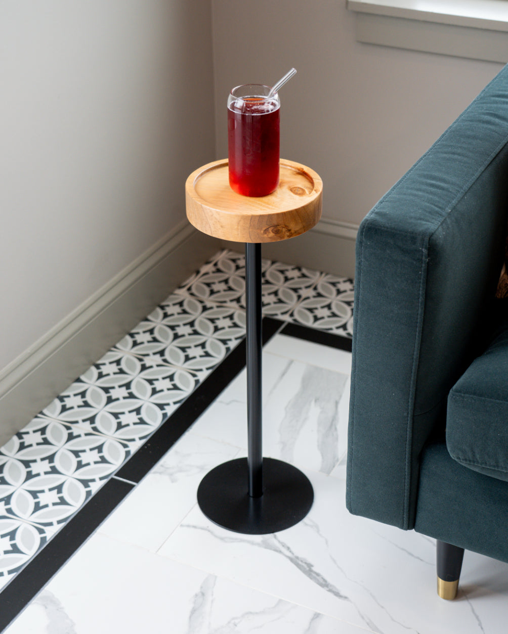 Modern Side Table – Solid Wood Top + Steel Base