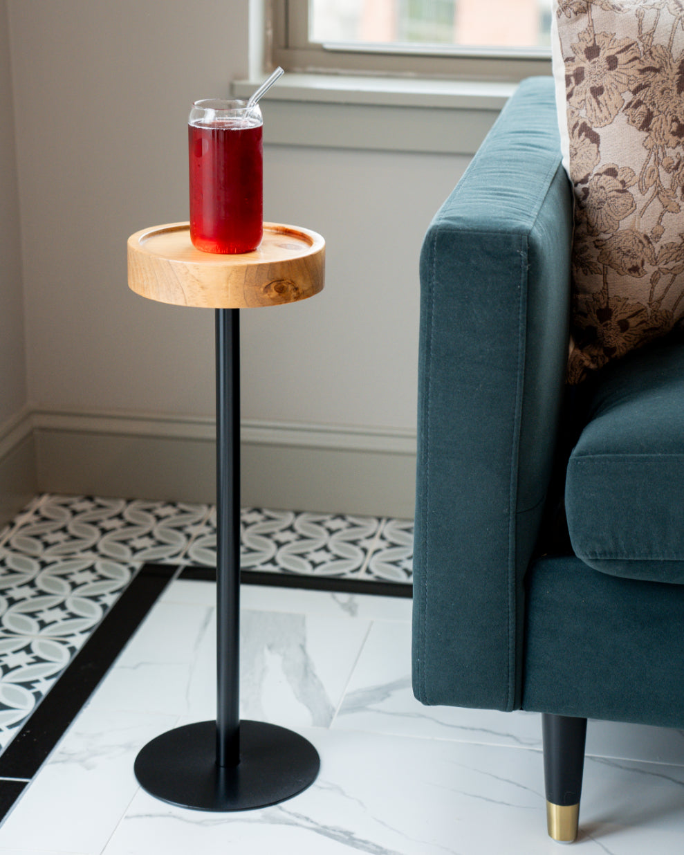 Modern Side Table – Solid Wood Top + Steel Base