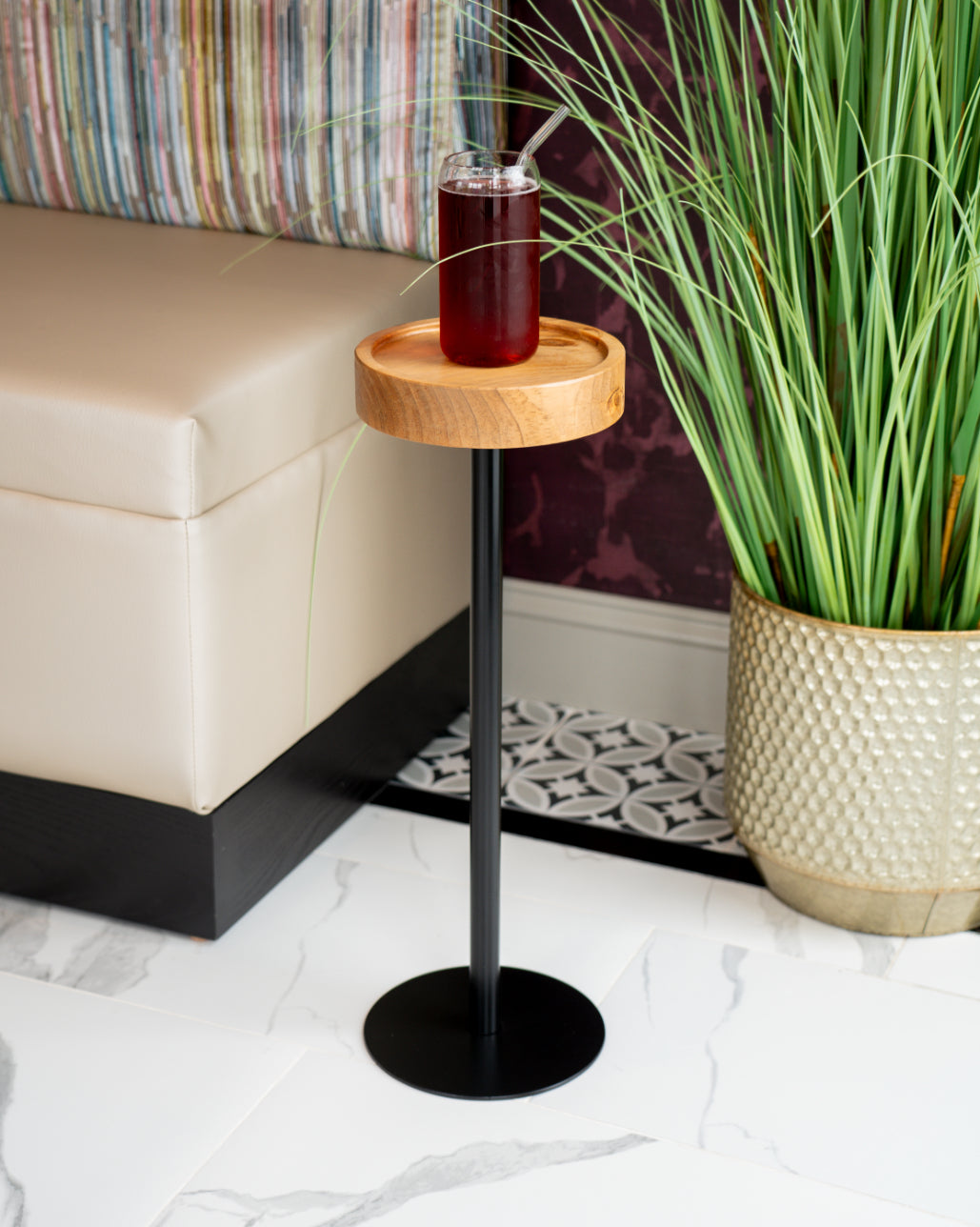 Modern Side Table – Solid Wood Top + Steel Base