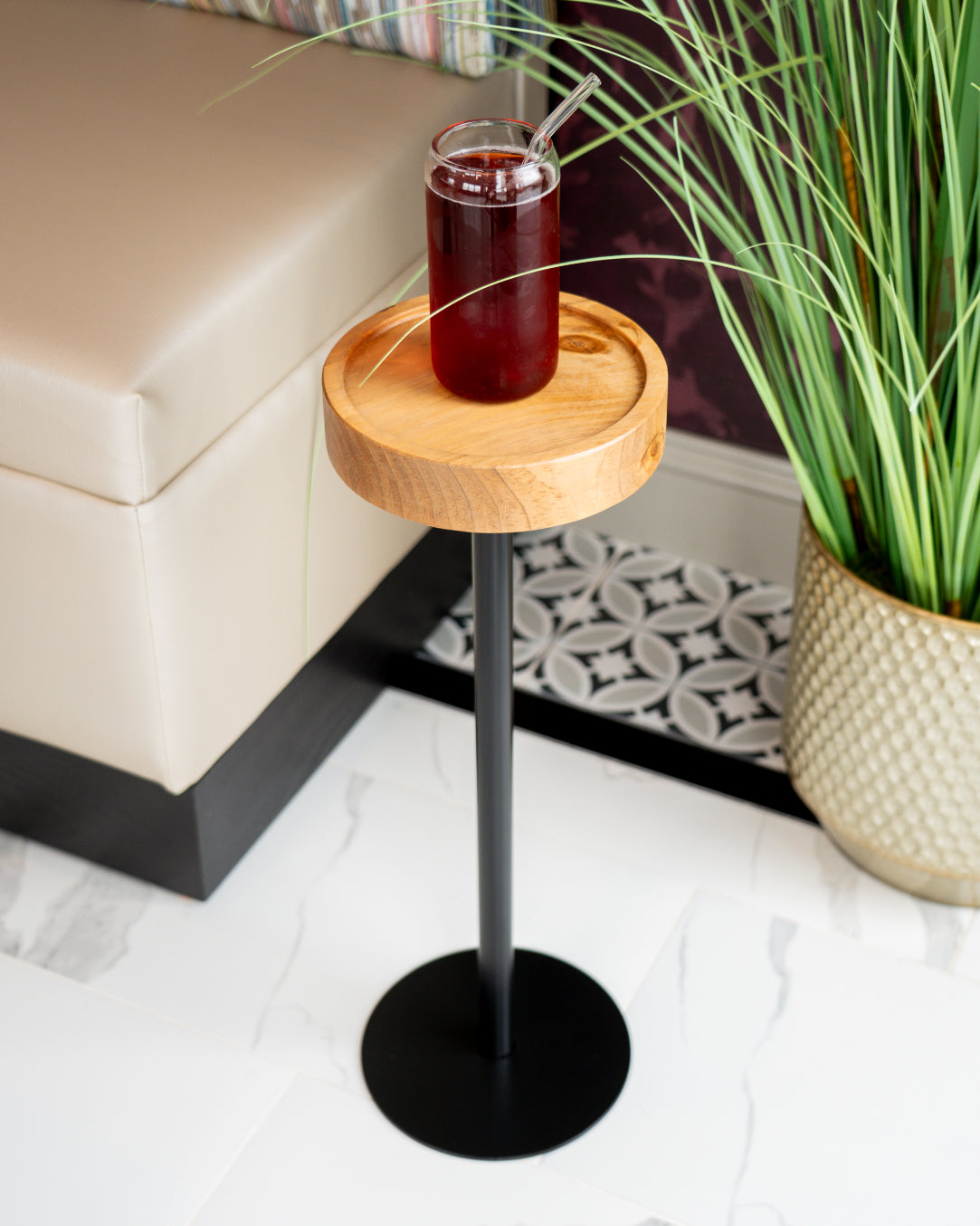 Modern Side Table – Solid Wood Top + Steel Base