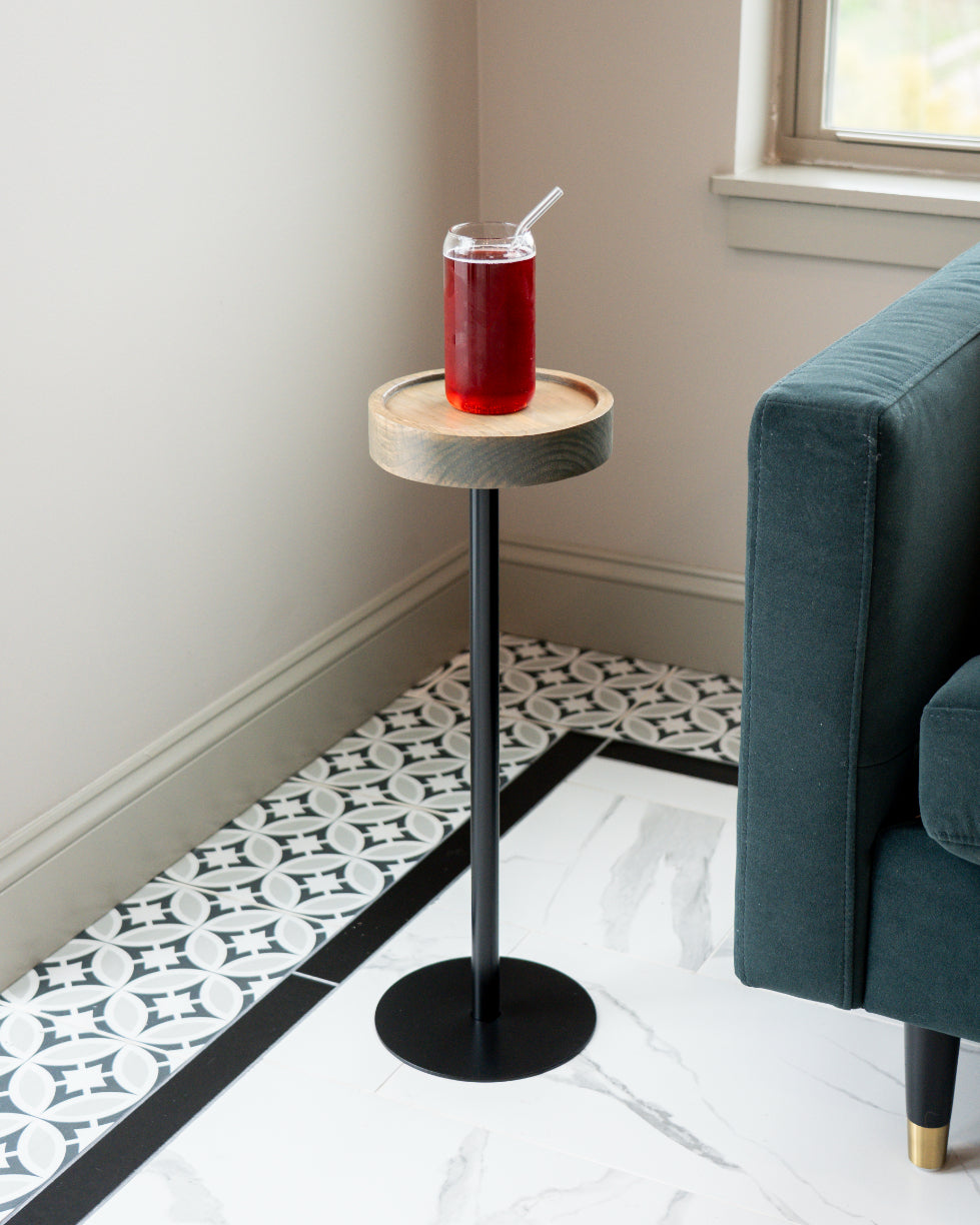 Modern Side Table – Solid Wood Top + Steel Base