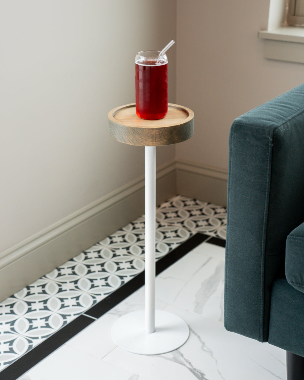 Modern Side Table – Solid Wood Top + Steel Base