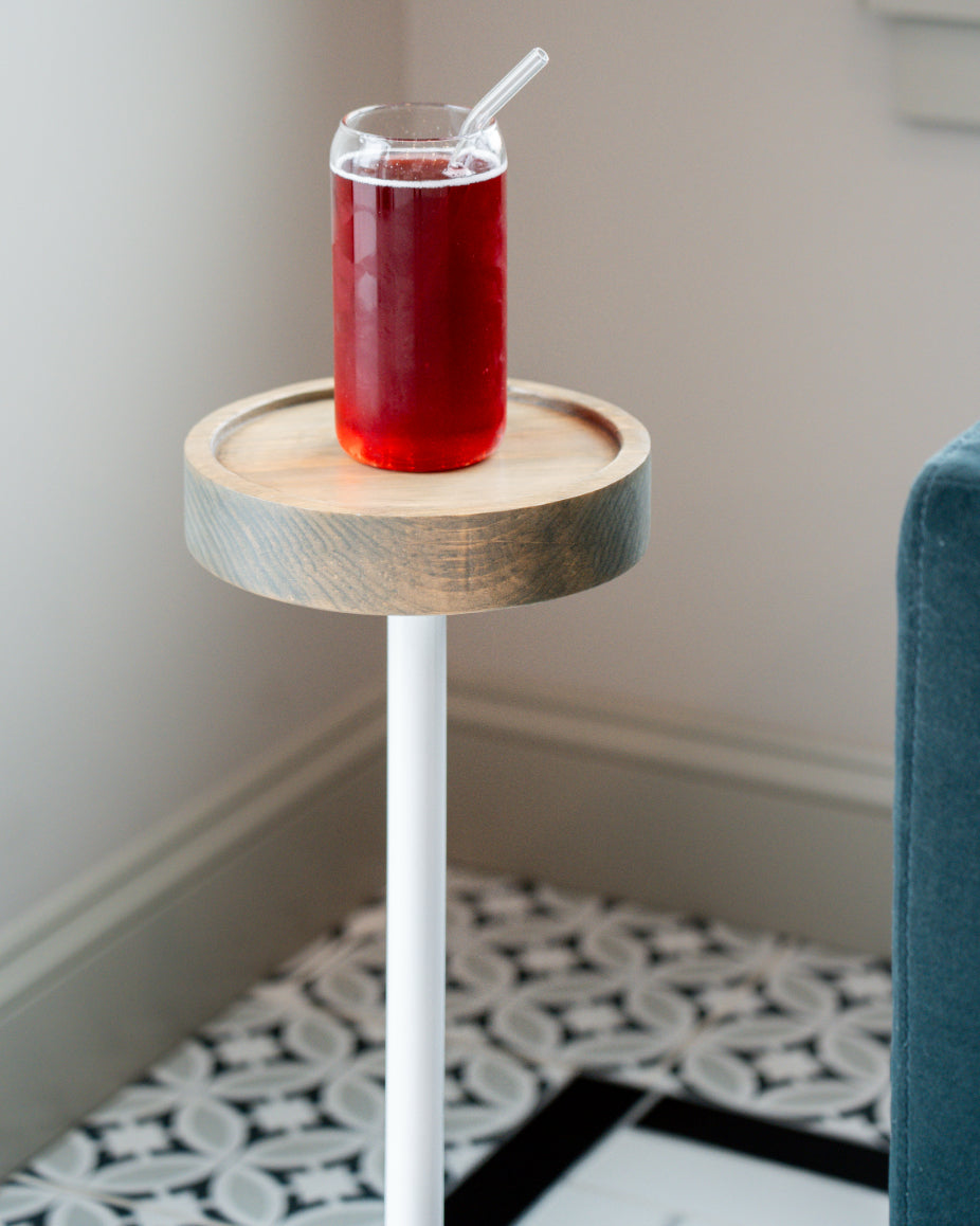 Modern Side Table – Solid Wood Top + Steel Base