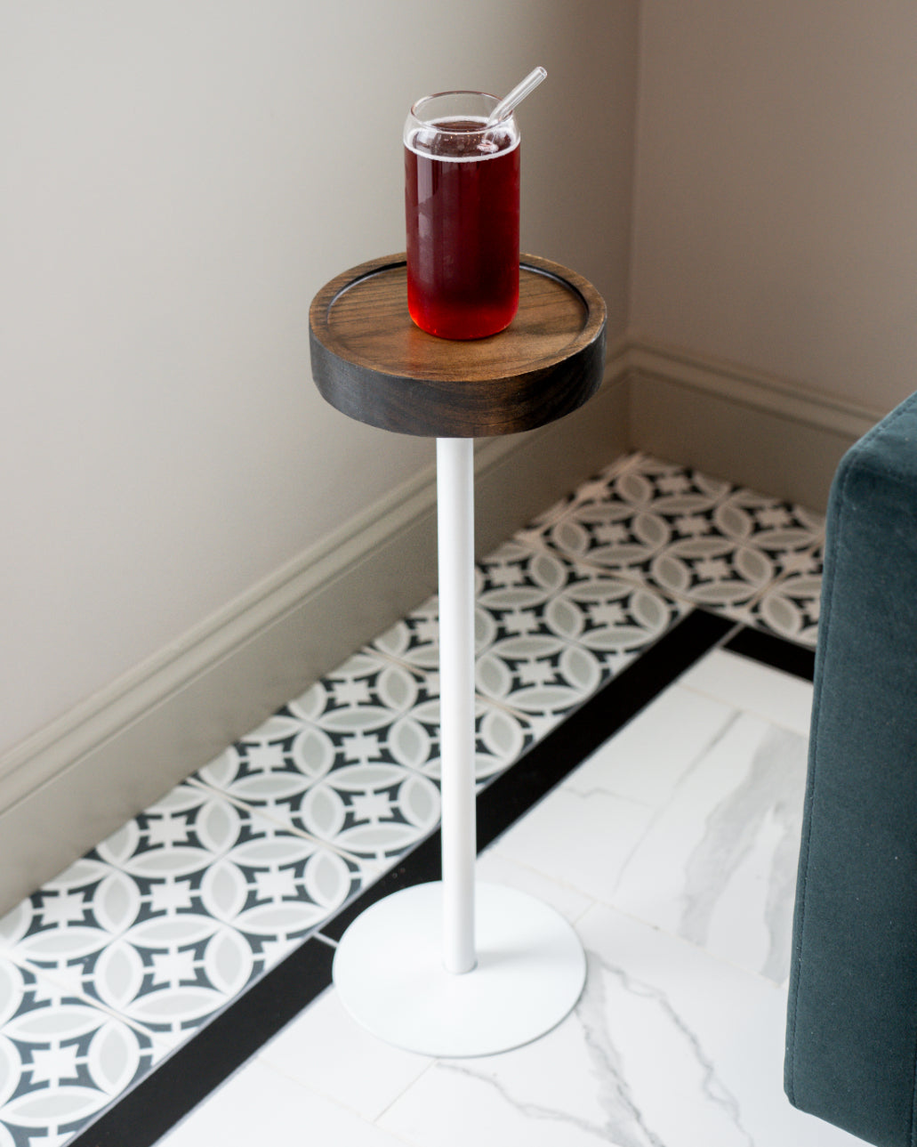 Modern Side Table – Solid Wood Top + Steel Base
