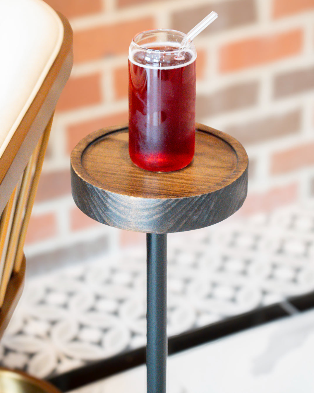 Modern Side Table – Solid Wood Top + Steel Base