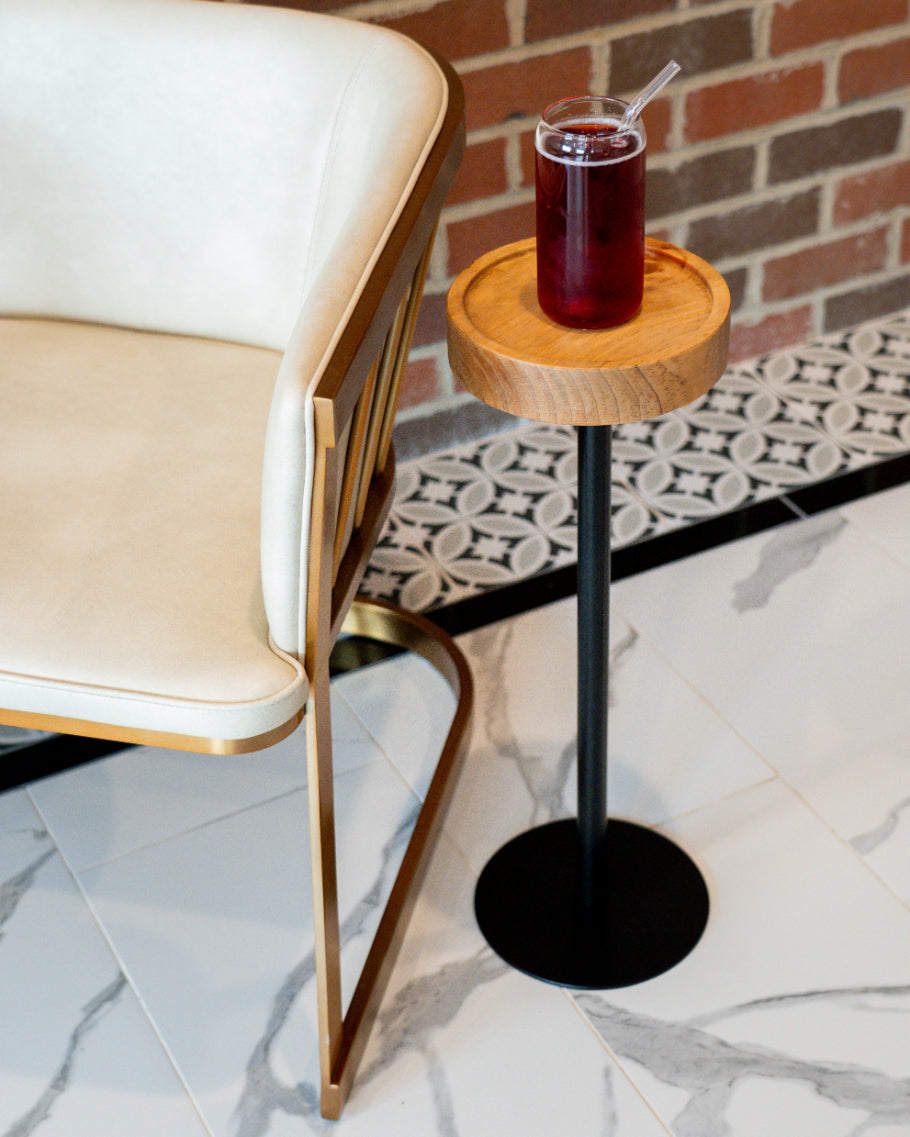 Modern Side Table – Solid Wood Top + Steel Base