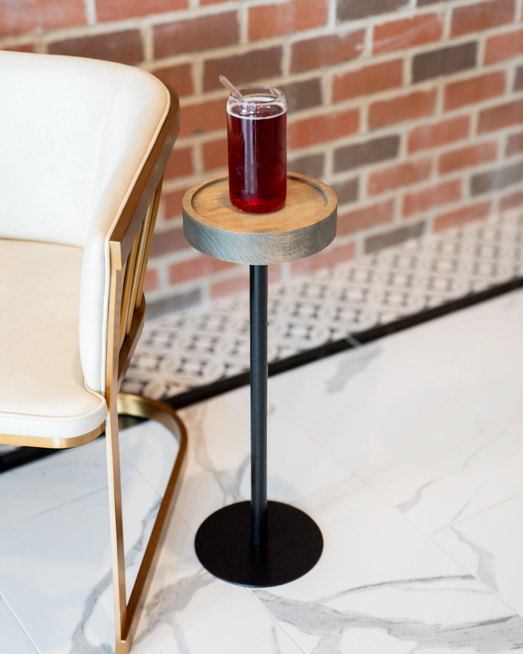 Modern Side Table – Solid Wood Top + Steel Base