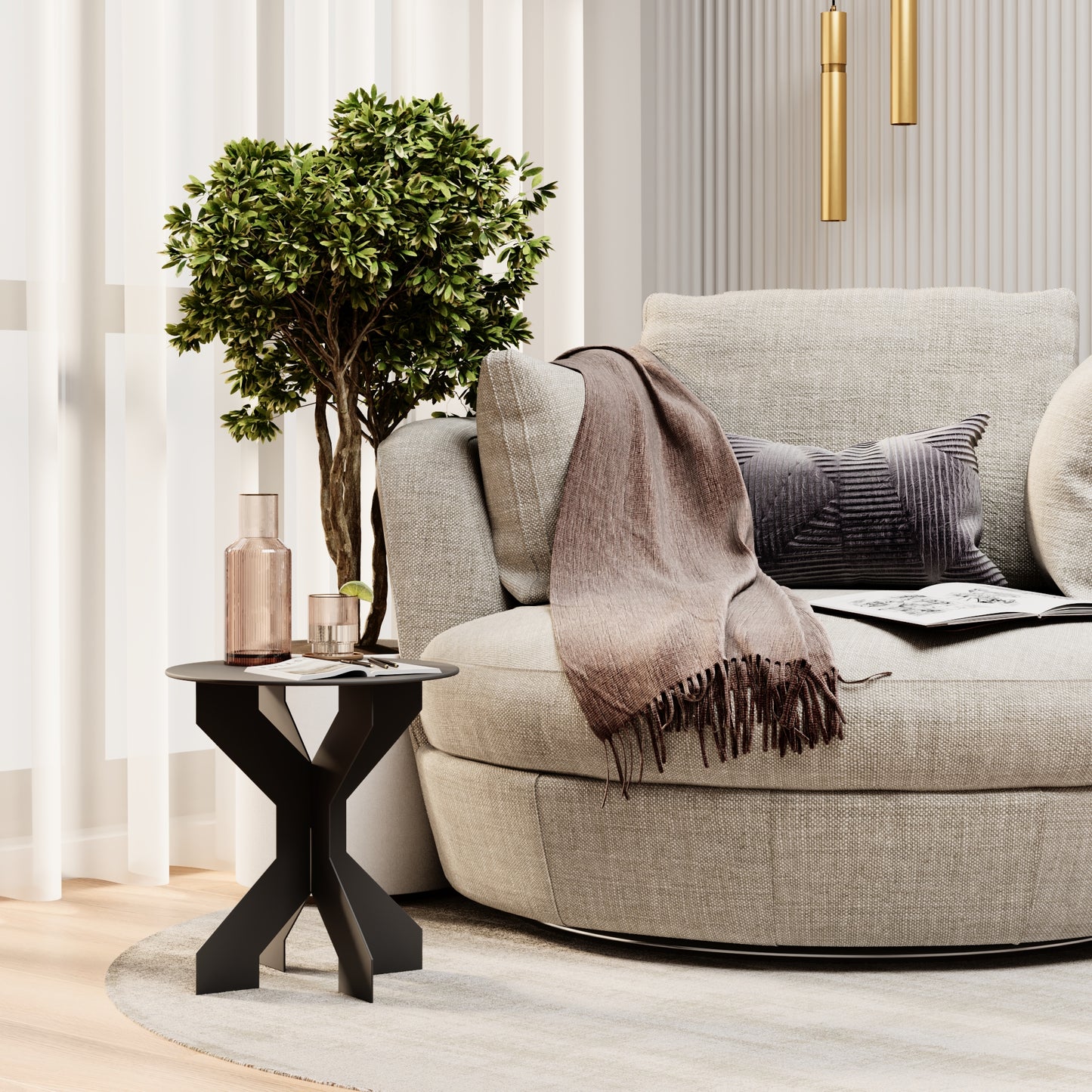 Modern Black Metal Side Table - Cross-Leg Design