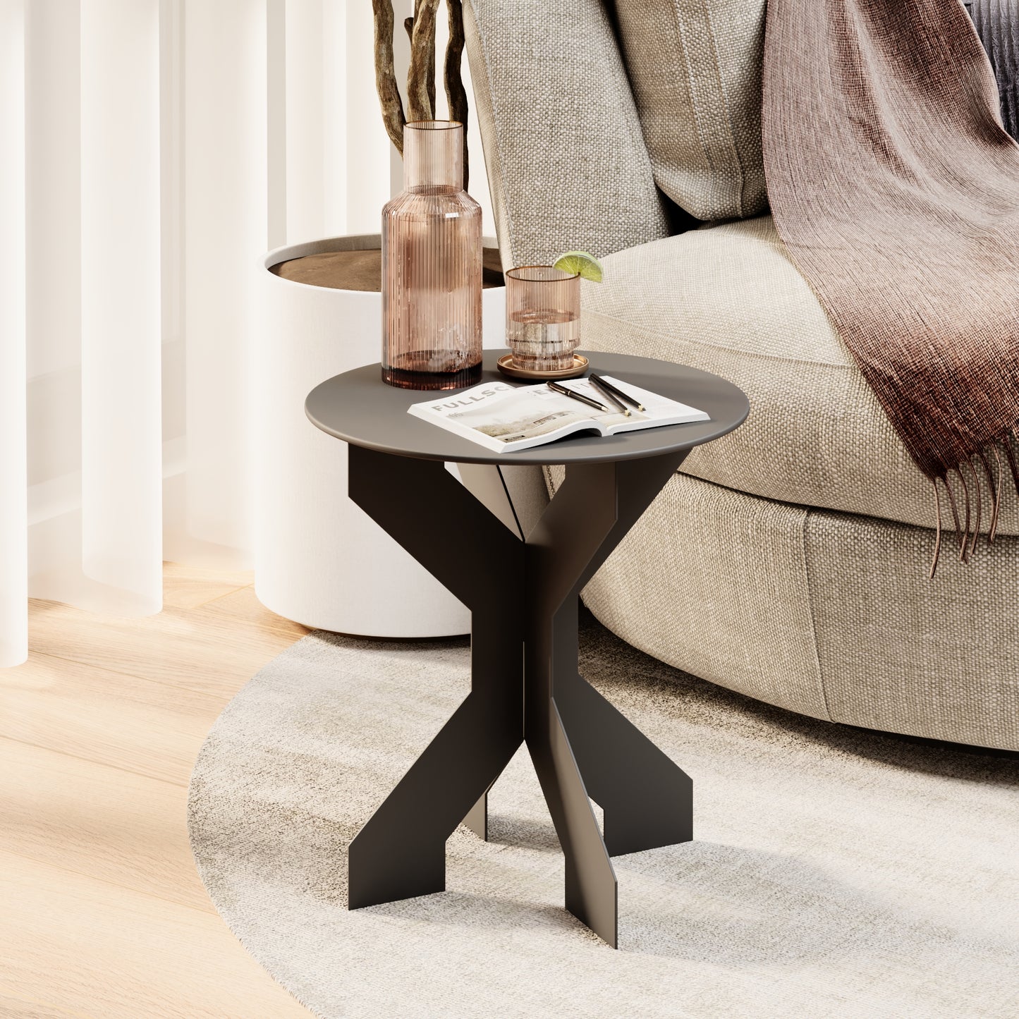 Modern Black Metal Side Table - Cross-Leg Design