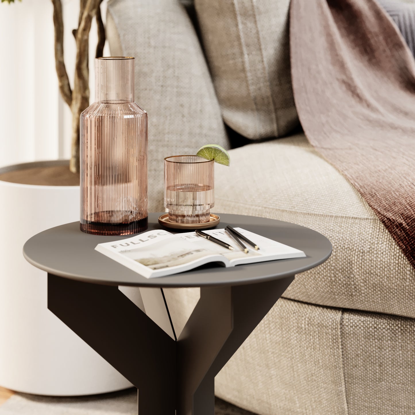 Modern Black Metal Side Table - Cross-Leg Design
