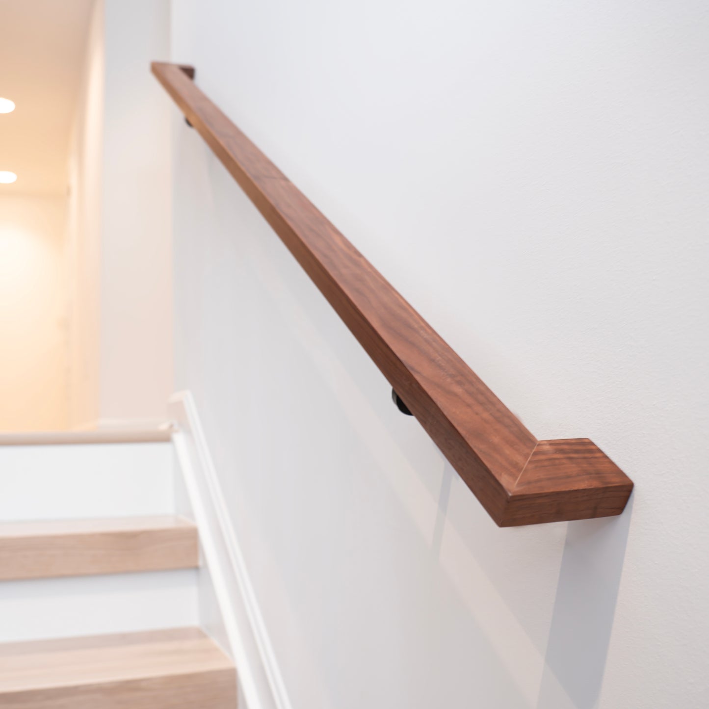 Walnut Wood Handrail with Wall Return (L-Shape)