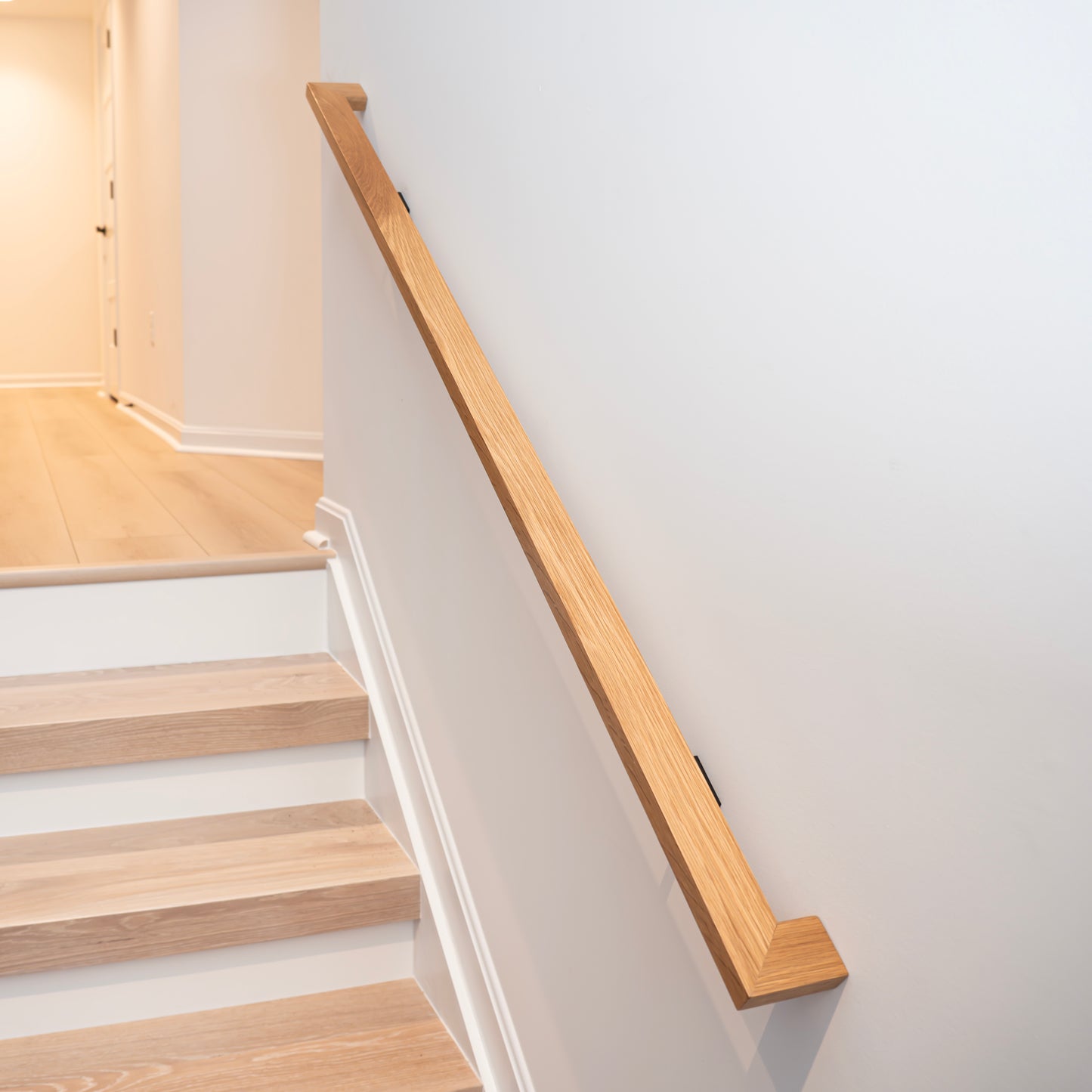 White Oak Wood Hand Rail with Wall Return (L-Shape)