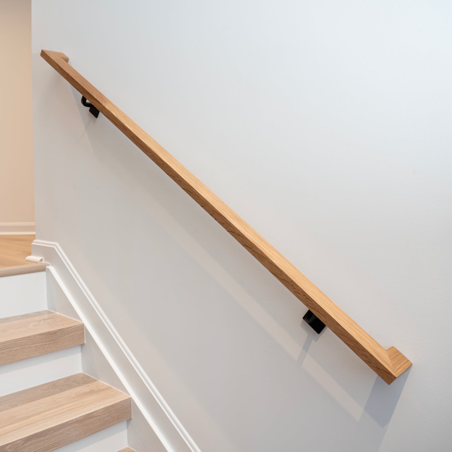 White Oak Wood Hand Rail with Wall Return (L-Shape)