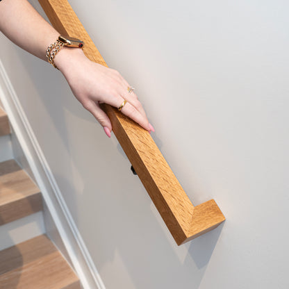 White Oak Wood Hand Rail with Wall Return (L-Shape)