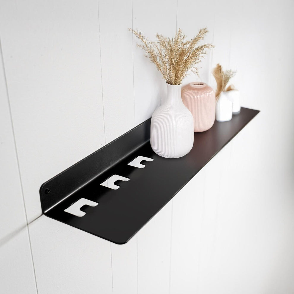 Modern Wall Rack – Floating Shelf with Flat Hooks – Tenza