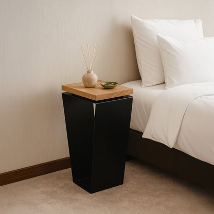 Side Table / Natural Hardwood Top / Solid Metal / V-Shape